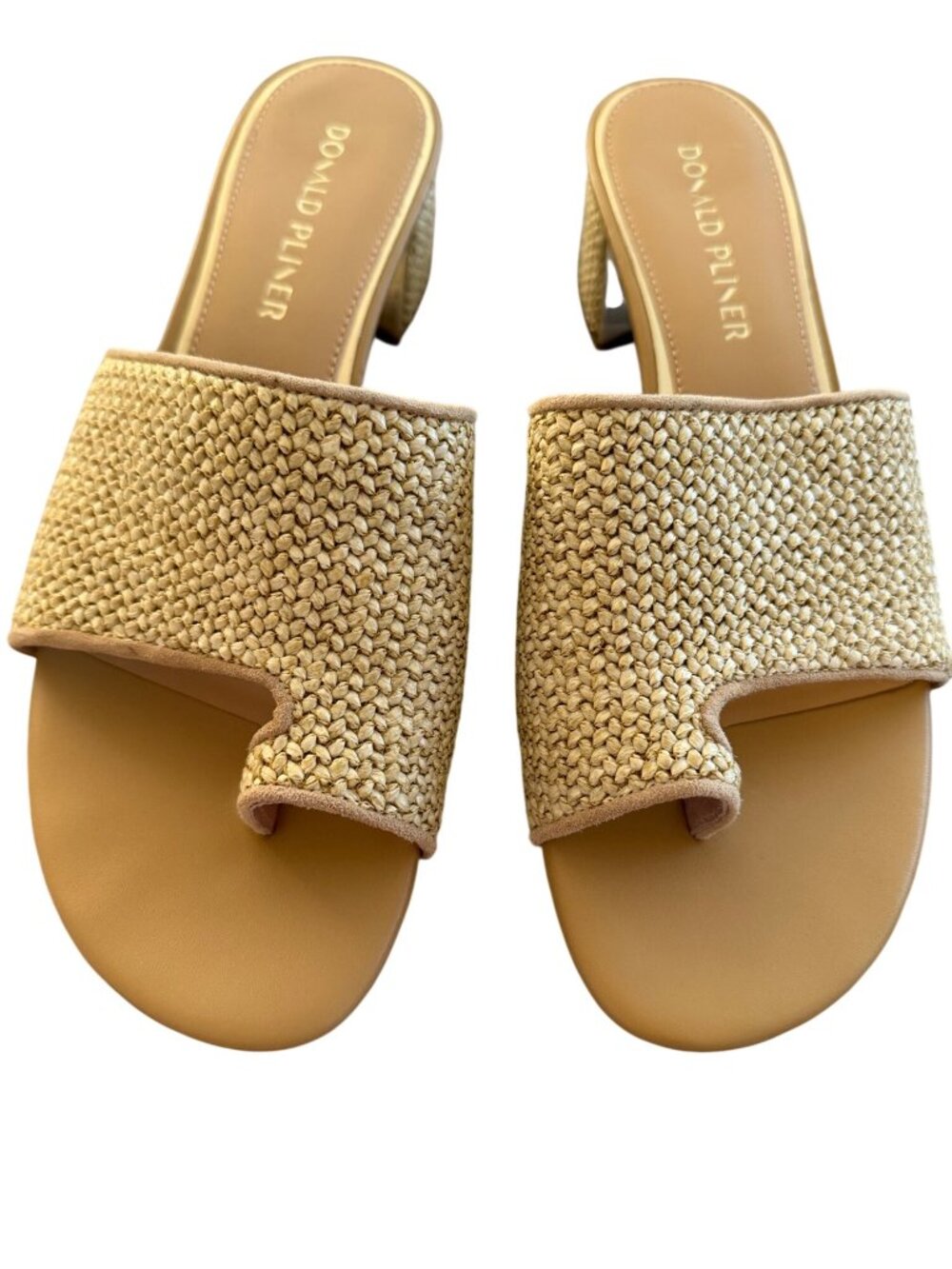 Donald J. Pliner Womens Naia Sandals Size 9.5 Tan Raffia Saddle Slip On Casual - Picture 2 of 11